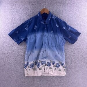Pendleton Mens Blue Ombre Floral Short Sleeve Button Down Shirt Size M Cotton